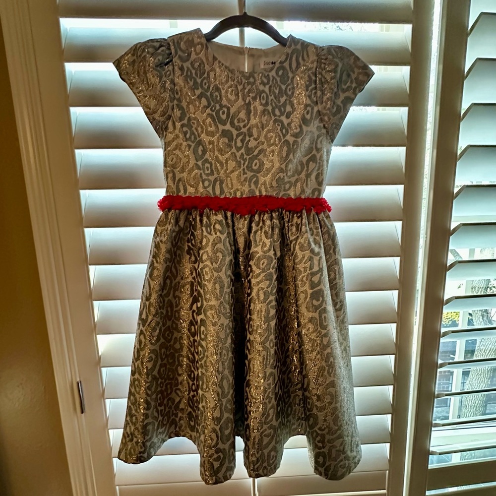 Joe-Ella Silver Leopard Print Dress with Red Belt only worn once